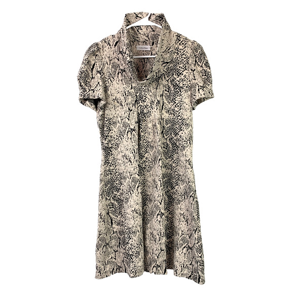 Calvin Klein Funnel Neck Short Sleeve Snakeskin Print Short Dress Size 4 - Picture 1 of 8